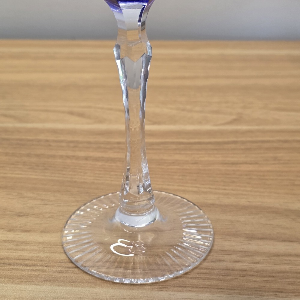 Beyer Crystal Hock Wine Glass Blue Vintage Good Cut to Clear Bleikristal Germany - Picture 6 of 10